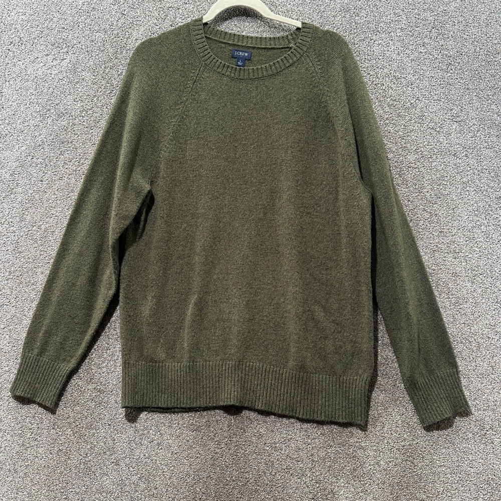 J Crew Crewneck Sweater Supersoft Lambswool Blend Men Large Olive Green Earthy